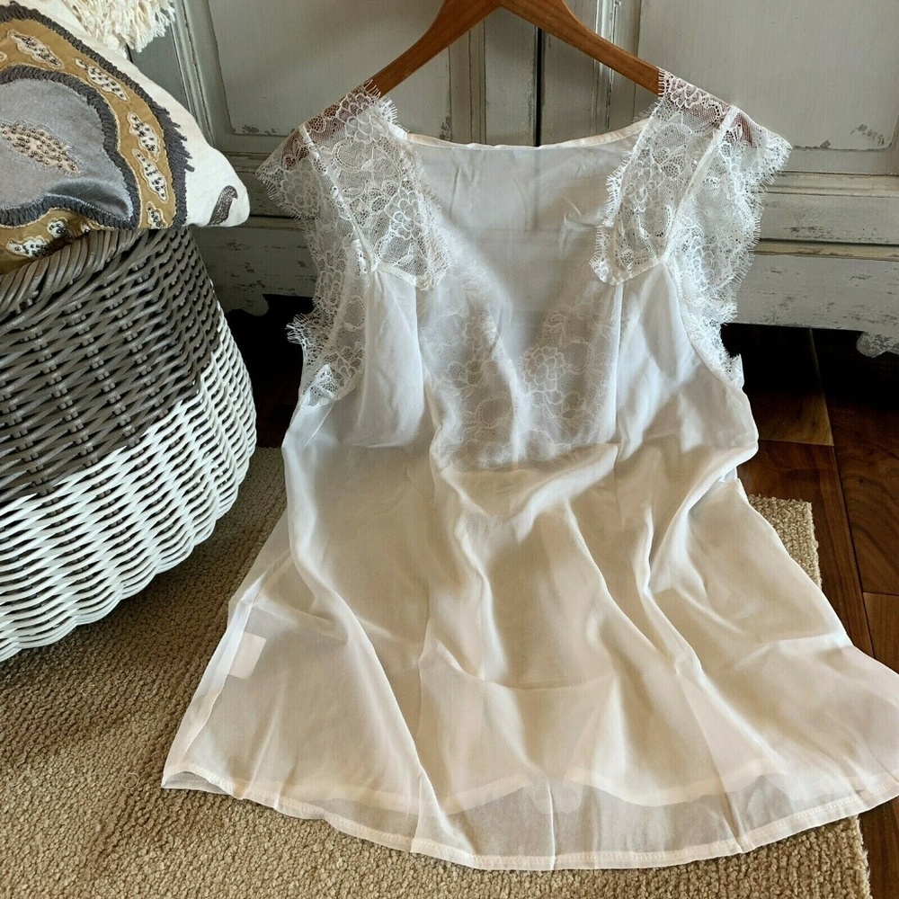 LAST TWO! Lace Flowy Chiffon Boho Top Blouse - Picture 7 of 8